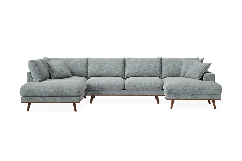 Copenhagen Premium 5-personers Venstrevendt U-formet Dyb Sofa med Divan og Chaiselong i Chenille - Grå/blå - Møbler - Sofaer - U-sofa