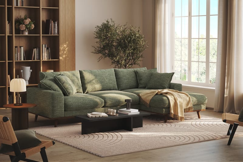 Copenhagen Premium 4-personers Højrevendt L-formet Dyb Divansofa i Chenille - Grøn - Møbler - Sofaer - Sofaer med sjeselong - 4 seters sofa med divan