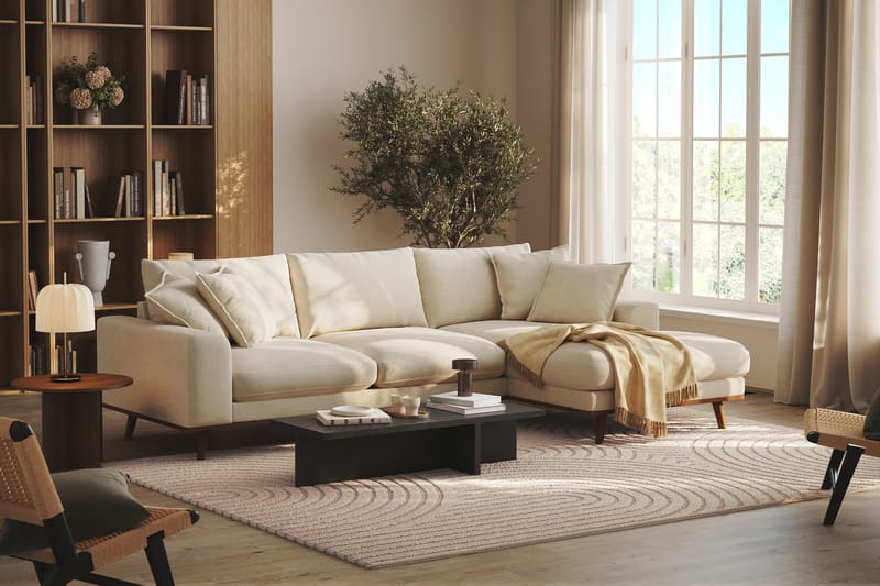 Copenhagen Premium 4-personers Højrevendt L-formet Dyb Divansofa i Stof - Beige - Møbler - Sofaer - Sofaer med sjeselong - 4 seters sofa med divan