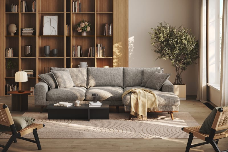 Copenhagen Premium 4-personers Højrevendt L-formet Dyb Divansofa i Chenille - Grå - Møbler - Sofaer - Sofaer med sjeselong - 4 seters sofa med divan