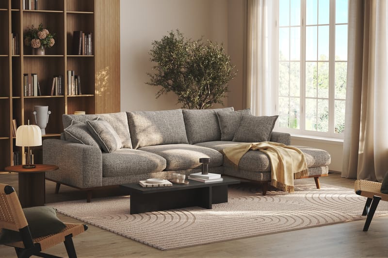 Copenhagen Premium 4-personers Højrevendt L-formet Dyb Divansofa i Chenille - Grå - Møbler - Sofaer - Sofaer med sjeselong - 4 seters sofa med divan
