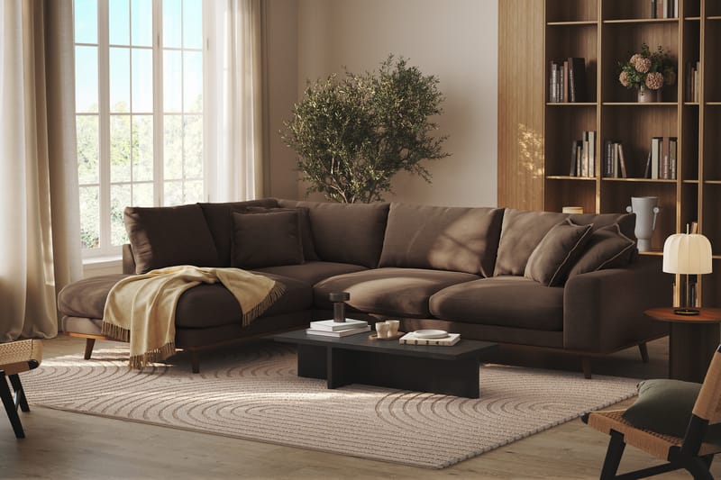 Copenhagen Premium 4-personers Venstrevendt L-formet Dyb Chaiselongsofa i Stof - Brun - Møbler - Sofaer - Sofaer med sjeselong - 4 seters sofa med divan