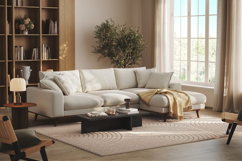 Copenhagen Premium 4-personers Højrevendt L-formet Dyb Divansofa i Stof - Lys beige - Møbler - Sofaer - Sofaer med sjeselong - 4 seters sofa med divan