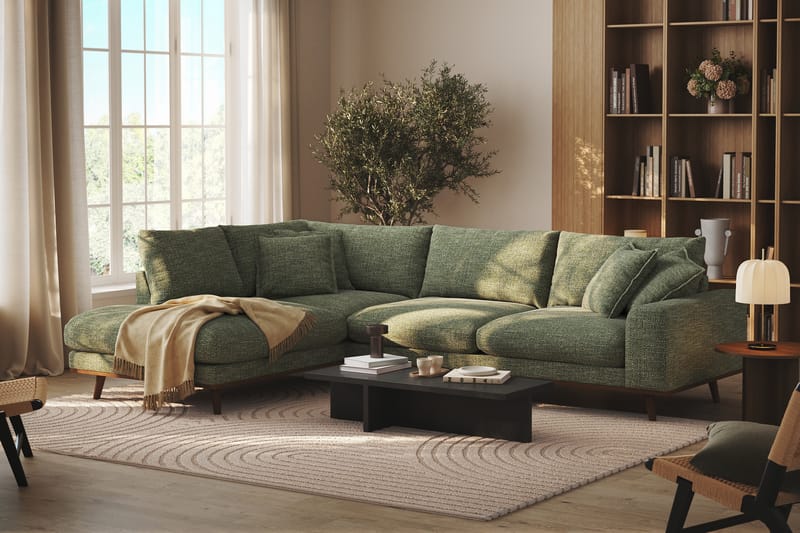 Copenhagen Premium 4-personers Venstrevendt L-formet Dyb Chaiselongsofa i Chenille - Grøn - Møbler - Sofaer - Sofaer med sjeselong - 4 seters sofa med divan