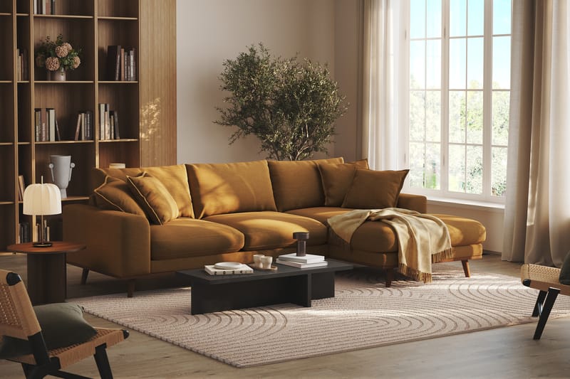 Copenhagen Premium 4-personers Højrevendt L-formet Dyb Divansofa i Stof - Sennepsgul - Møbler - Sofaer - Sofaer med sjeselong - 4 seters sofa med divan