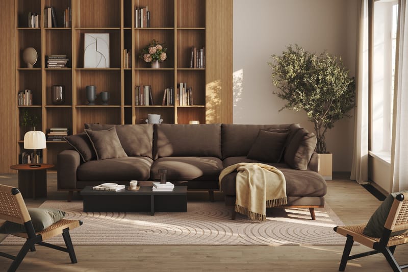 Copenhagen Premium 4-personers Højrevendt L-formet Dyb Chaiselongsofa i Stof - Brun - Møbler - Sofaer - Sofaer med sjeselong - 4 seters sofa med divan