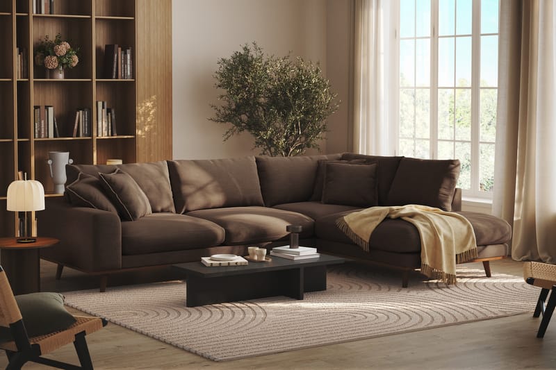 Copenhagen Premium 4-personers Højrevendt L-formet Dyb Chaiselongsofa i Stof - Brun - Møbler - Sofaer - Sofaer med sjeselong - 4 seters sofa med divan
