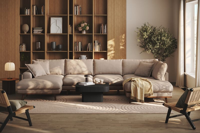 Copenhagen Premium 5-personers Højrevendt U-formet Dyb Sofa med Divan og Chaiselong i Stoff - Lyse brun - Møbler - Sofaer - U-sofa