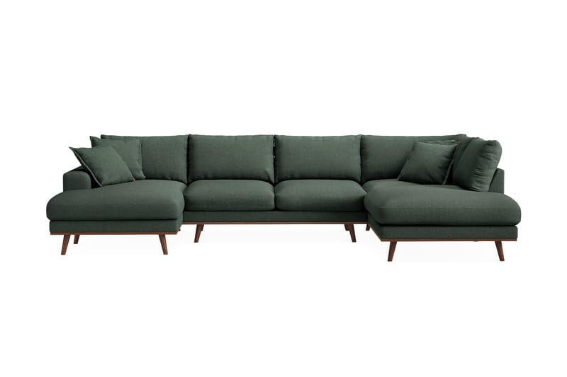 Copenhagen Premium 5-personers Højrevendt U-formet Dyb Sofa med Divan og Chaiselong i Stoff, Grön