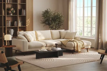 Copenhagen Premium 4-personers Højrevendt L-formet Dyb Divansofa i Chenille - Lys beige - Møbler - Sofaer - Sofaer med sjeselong - 4 seters sofa med divan