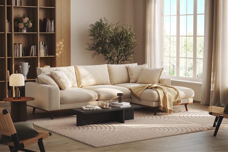 Copenhagen Premium 4-personers Højrevendt L-formet Dyb Divansofa i Chenille - Lys beige - Møbler - Sofaer - Sofaer med sjeselong - 4 seters sofa med divan