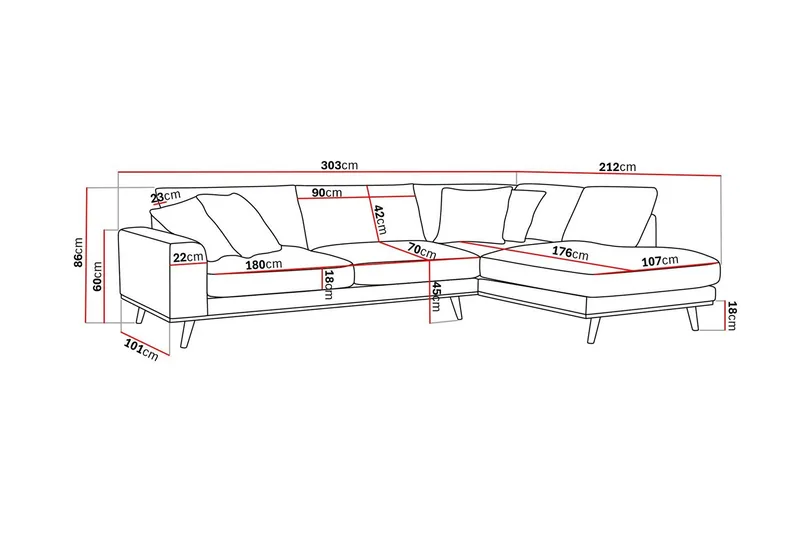 Copenhagen Premium 4-personers Højrevendt L-formet Dyb Chaiselongsofa i Chenille - Grå/blå - Møbler - Sofaer - Sofaer med sjeselong - 4 seters sofa med divan