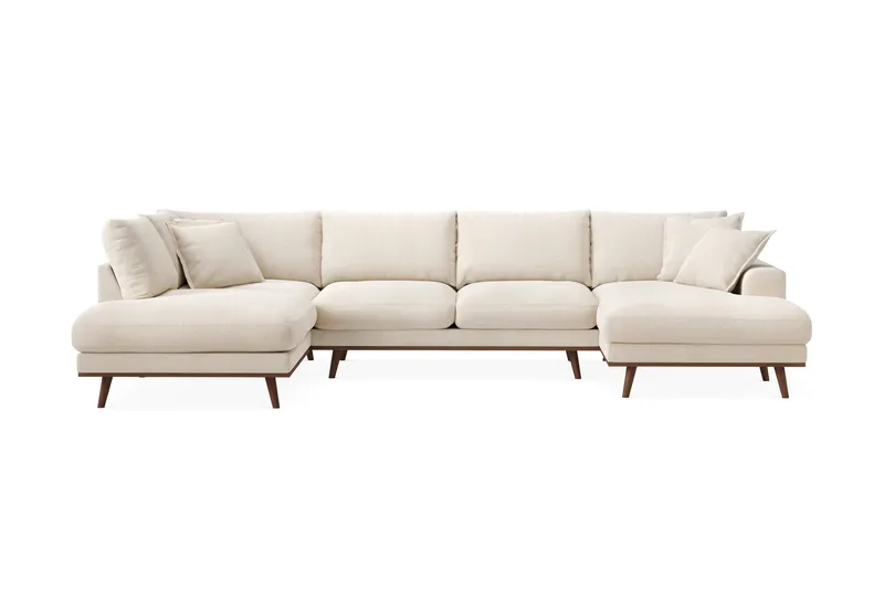 Copenhagen Premium 5-personers Venstrevendt U-formet Dyb Sofa med Divan og Chaiselong i Chenille, Lys beige