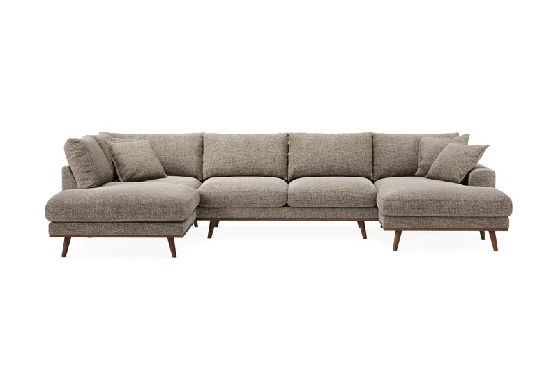 Copenhagen Premium 5-personers Venstrevendt U-formet Dyb Sofa med Divan og Chaiselong i Chenille, Brun