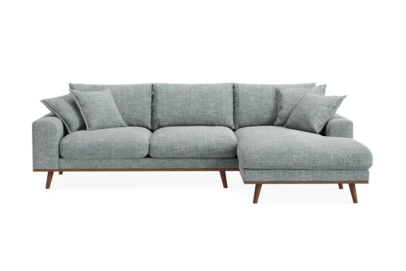 Copenhagen Premium 4-personers Højrevendt L-formet Dyb Divansofa i Chenille, Grå/blå