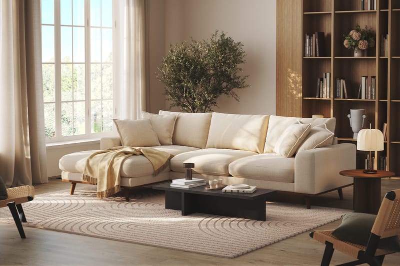 Copenhagen Premium 4-personers Venstrevendt L-formet Dyb Divansofa i Chenille - Lys beige - Møbler - Sofaer - Sofaer med sjeselong - 4 seters sofa med divan