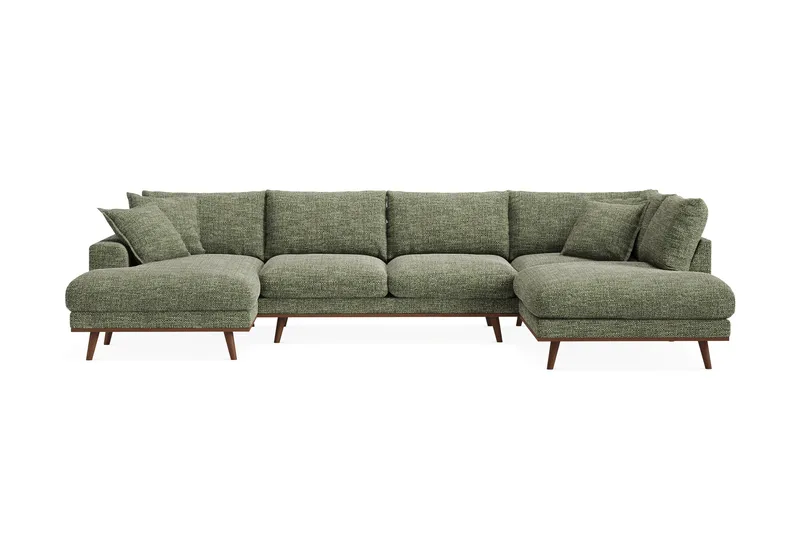 Copenhagen Premium 5-personers Højrevendt U-formet Dyb Sofa med Divan og Chaiselong i Chenille, Grøn