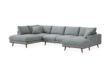 Copenhagen Premium 5-personers Venstrevendt U-formet Dyb Sofa med Divan og Chaiselong i Chenille - Grå/blå - Møbler - Sofaer - U-sofa