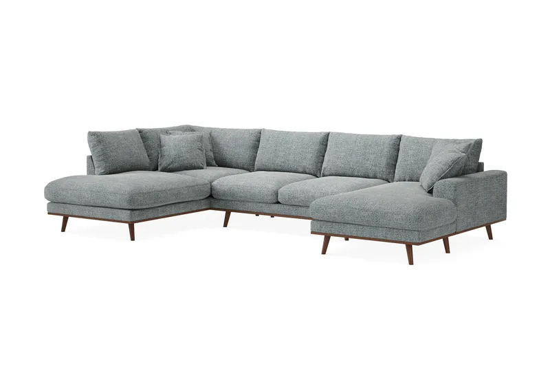 Copenhagen Premium 5-personers Venstrevendt U-formet Dyb Sofa med Divan og Chaiselong i Chenille - Grå/blå - Møbler - Sofaer - U-sofa