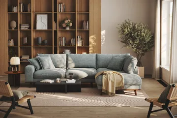 Copenhagen Premium 4-personers Højrevendt L-formet Dyb Chaiselongsofa i Chenille - Grå/blå - Møbler - Sofaer - Sofaer med sjeselong - 4 seters sofa med divan