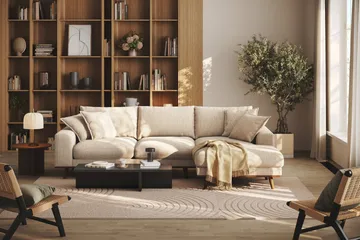 Copenhagen Premium 4-personers Højrevendt L-formet Dyb Divansofa i Chenille - Beige - Møbler - Sofaer - Sofaer med sjeselong - 4 seters sofa med divan