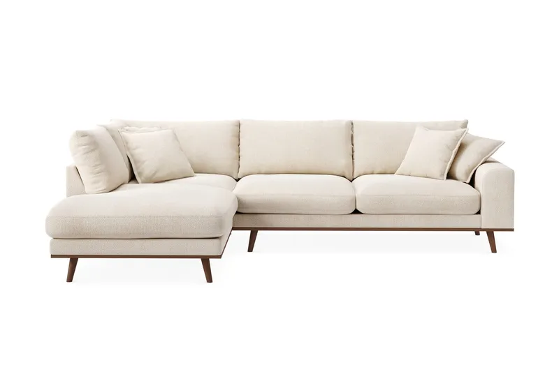 Copenhagen Premium 4-personers Venstrevendt L-formet Dyb Chaiselongsofa i Chenille, Lys beige