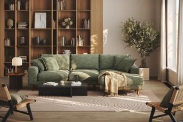 Copenhagen Premium 4-personers Højrevendt L-formet Dyb Divansofa i Chenille - Grøn - Møbler - Sofaer - Sofaer med sjeselong - 4 seters sofa med divan