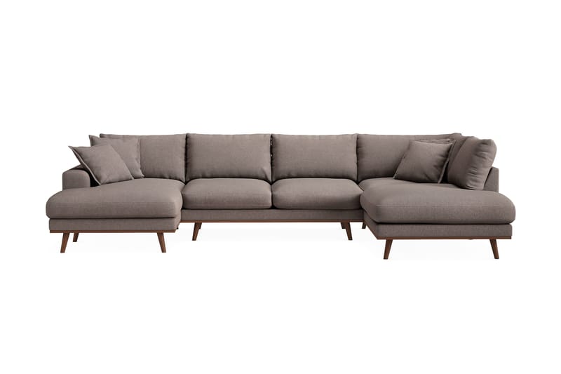 Copenhagen Premium 5-personers Højrevendt U-formet Dyb Sofa med Divan og Chaiselong i Stoff, Brun