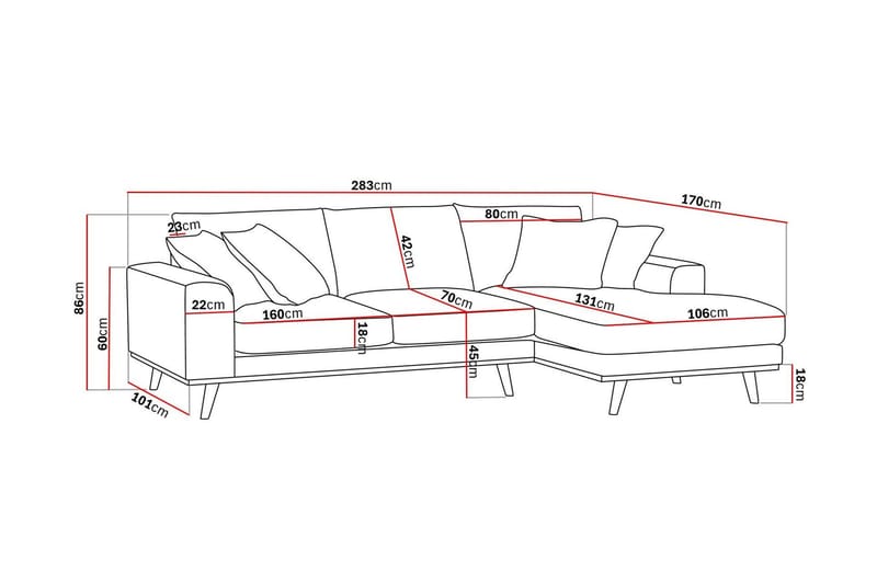 Copenhagen Premium 4-personers Højrevendt L-formet Dyb Divansofa i Chenille - Lys beige - Møbler - Sofaer - Sofaer med sjeselong - 4 seters sofa med divan