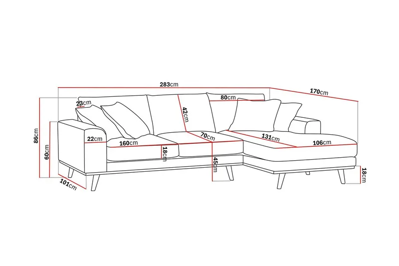 Copenhagen Premium 4-personers Højrevendt L-formet Dyb Divansofa i Chenille - Grå/blå - Møbler - Sofaer - Sofaer med sjeselong - 4 seters sofa med divan