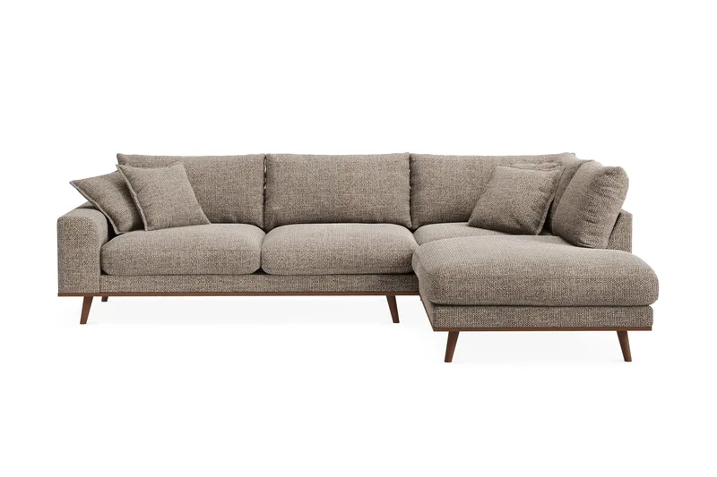 Copenhagen Premium 4-personers Højrevendt L-formet Dyb Chaiselongsofa i Chenille, Brun
