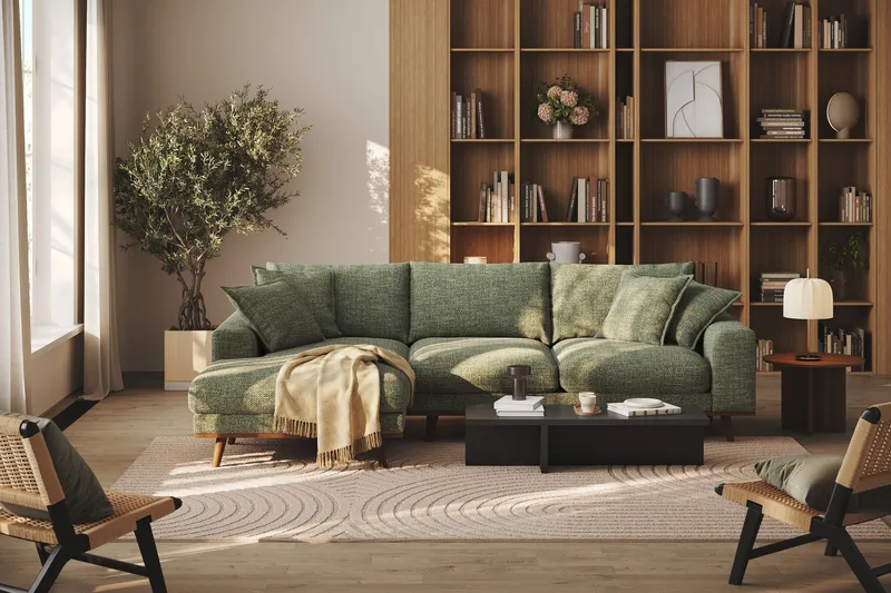 Copenhagen Premium 4-personers Venstrevendt L-formet Dyb Divansofa i Chenille - Grøn - Møbler - Sofaer - Sofaer med sjeselong - 4 seters sofa med divan