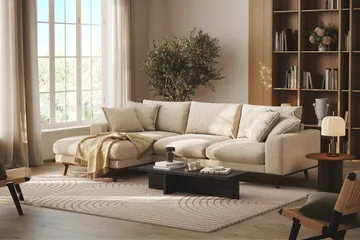 Copenhagen Premium 4-personers Venstrevendt L-formet Dyb Divansofa i Chenille - Beige - Møbler - Sofaer - Sofaer med sjeselong - 4 seters sofa med divan