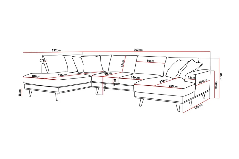 Copenhagen Premium 5-personers Venstrevendt U-formet Dyb Sofa med Divan og Chaiselong i Stoff - Mørkebrun - Møbler - Sofaer - U-sofa