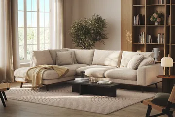 Copenhagen Premium 4-personers Venstrevendt L-formet Dyb Chaiselongsofa i Chenille - Beige - Møbler - Sofaer - Sofaer med sjeselong - 4 seters sofa med divan