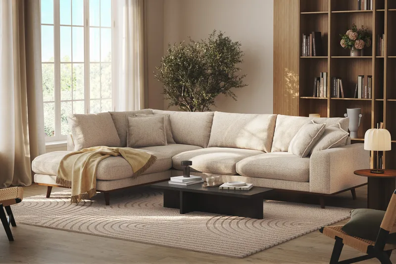 Copenhagen Premium 4-personers Venstrevendt L-formet Dyb Chaiselongsofa i Chenille - Beige - Møbler - Sofaer - Sofaer med sjeselong - 4 seters sofa med divan