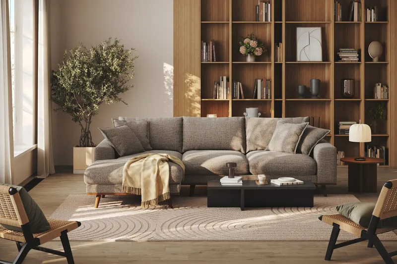 Copenhagen Premium 4-personers Venstrevendt L-formet Dyb Divansofa i Chenille - Brun - Møbler - Sofaer - Sofaer med sjeselong - 4 seters sofa med divan