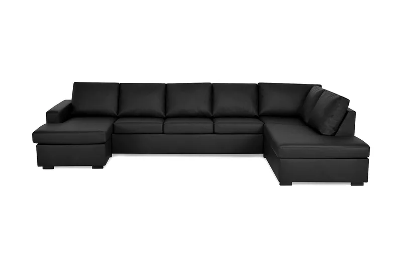 Crazy 5-seters Høyrevendt U-formet X-Large Sofa med Divan og Sjeselong i Kunstlær, Svart