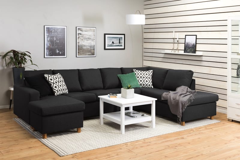 Crazy 5-seters Høyrevendt U-formet X-Large Sofa med Divan og Sjeselong i Stoff - Antrasitt - Møbler - Sofaer - U-sofa