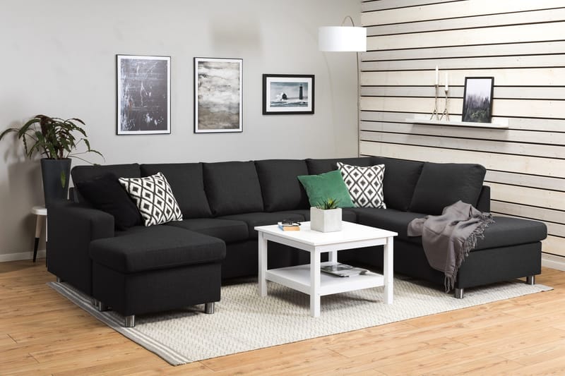 Crazy 5-seters Høyrevendt U-formet X-Large Sofa med Divan og Sjeselong i Stoff - Antrasitt - Møbler - Sofaer - U-sofa