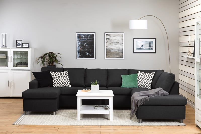 Crazy 5-seters Høyrevendt U-formet X-Large Sofa med Divan og Sjeselong i Stoff - Antrasitt - Møbler - Sofaer - U-sofa