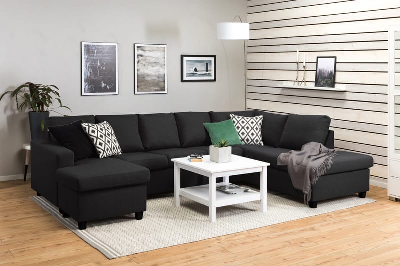 Crazy 5-seters Høyrevendt U-formet X-Large Sofa med Divan og Sjeselong i Stoff - Antrasitt - Møbler - Sofaer - U-sofa