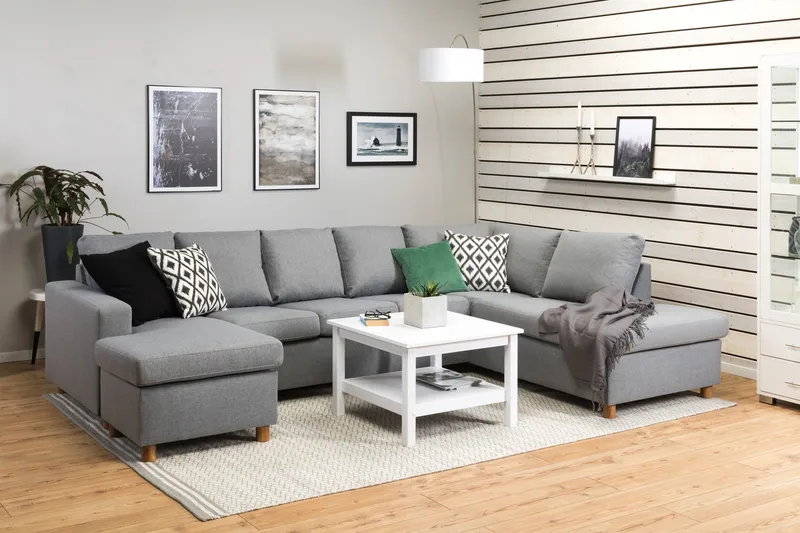 Crazy 5-seters Høyrevendt U-formet X-Large Sofa med Divan og Sjeselong i Stoff - Grå - Møbler - Sofaer - U-sofa