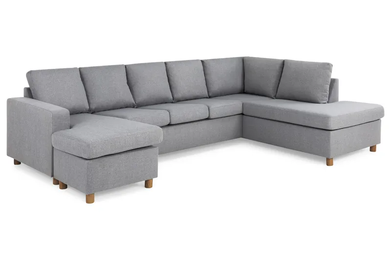 Crazy 5-seters Høyrevendt U-formet X-Large Sofa med Divan og Sjeselong i Stoff - Grå - Møbler - Sofaer - U-sofa
