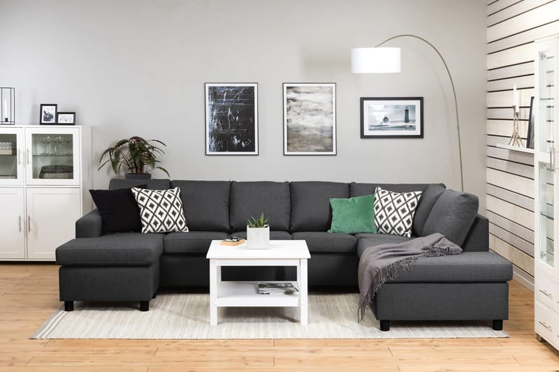 Crazy 5-seters Høyrevendt U-formet X-Large Sofa med Divan og Sjeselong i Stoff - Mørkegrå - Møbler - Sofaer - U-sofa