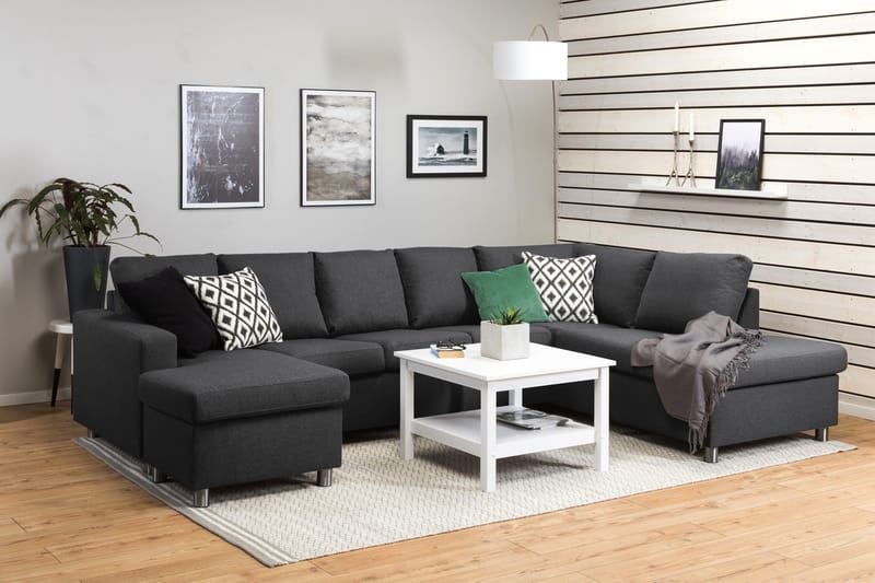Crazy 5-seters Høyrevendt U-formet X-Large Sofa med Divan og Sjeselong i Stoff - Mørkegrå - Møbler - Sofaer - U-sofa