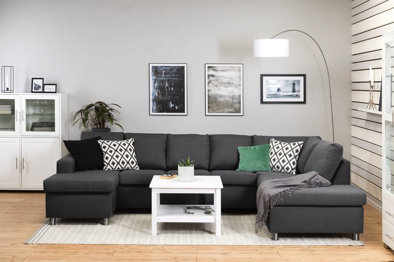 Crazy 5-seters Høyrevendt U-formet X-Large Sofa med Divan og Sjeselong i Stoff - Mørkegrå - Møbler - Sofaer - U-sofa