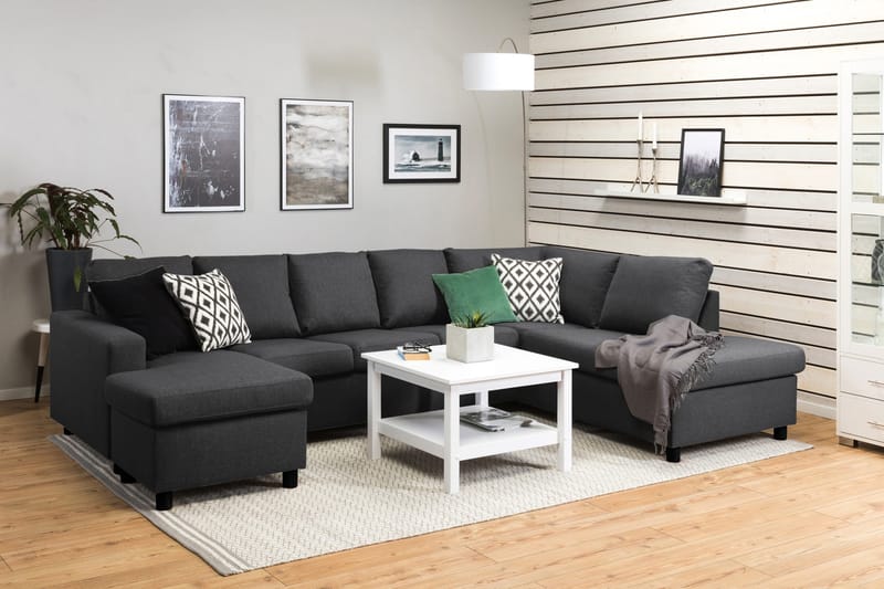 Crazy 5-seters Høyrevendt U-formet X-Large Sofa med Divan og Sjeselong i Stoff - Mørkegrå - Møbler - Sofaer - U-sofa
