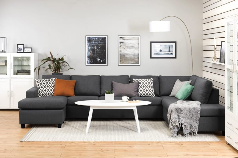 Crazy 5-seters Høyrevendt U-formet X-Large Sofa med Divan og Sjeselong i Stoff - Mørkegrå - Møbler - Sofaer - U-sofa