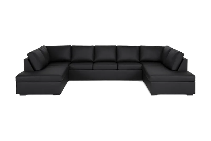 Crazy 5-seters U-formet Sofa med Dobbel Sjeselong i Kunstlær, Svart